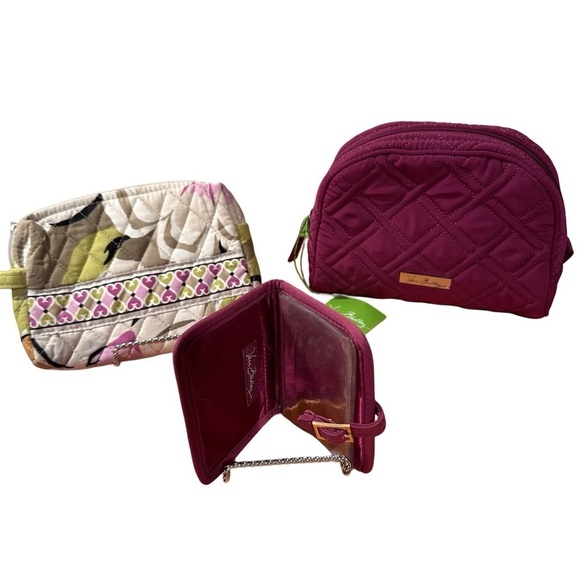 Vera Bradley Set of 3 in Burgundy. Cosmetic Pouches & Card/ID Holder EUC-NWT - Picture 3 of 16
